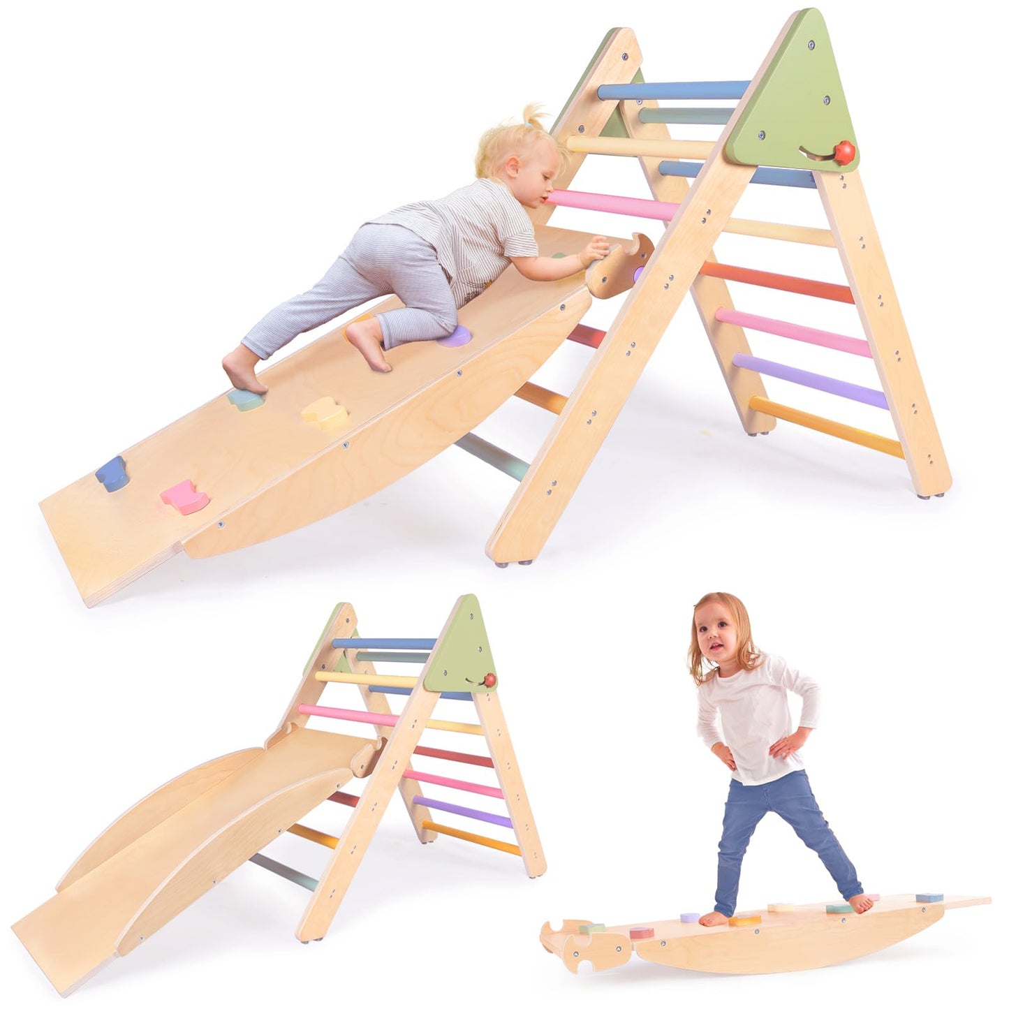 aiwo Pikler Triangle Set 5in1 Montessori Toddler Climbing Toys Indoor, Climbing Toys for Toddlers 1-3 Inside, Baby Climbing Gym Toddler Climber Indoor Playground