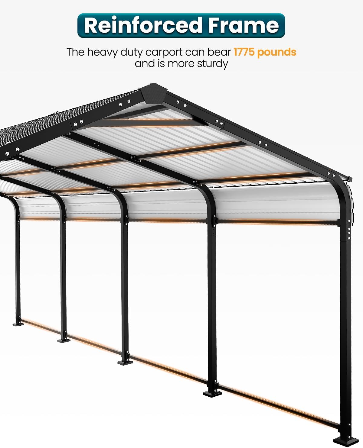Metal Carport 12x21 Heavy Duty Easy Snow Off & Self Draining Design, 70KG/㎡ Load Ideal for Snow/Rain/Wind Conditions, Enhanced Base & Double Rust Proof Coating & Galvanized for Boats and Car, Truck Hoteel