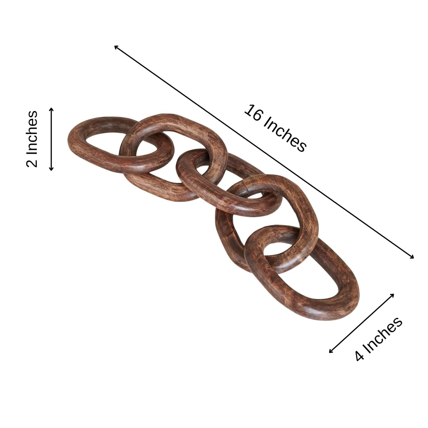 Eximious India Wood Chain Link Decor Hand Carved 5-Link Wood Knot Decorative Chain, Rustic Wood Link Decorative Object Large Wooden Chain for Home Living Room Coffee Table Farmhouse Walnut