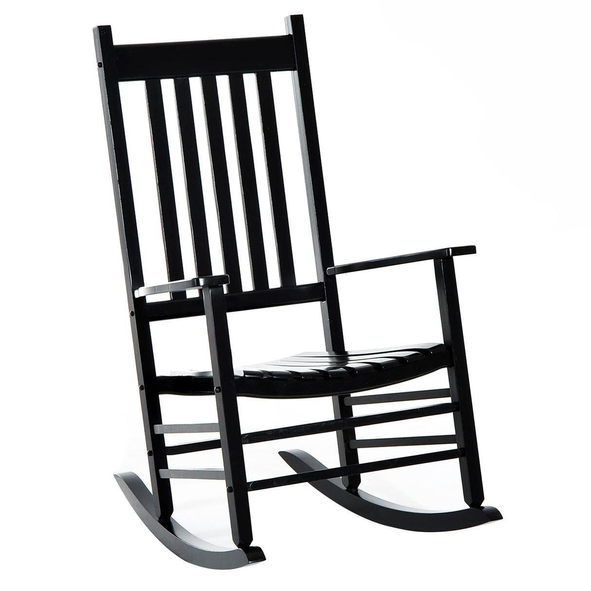 Outsunny Outdoor Rocking Chair, Wooden Rocking Patio Chairs with Rustic High Back, Slatted Seat and Backrest for Indoor, Backyard, Garden, Black Outsunny