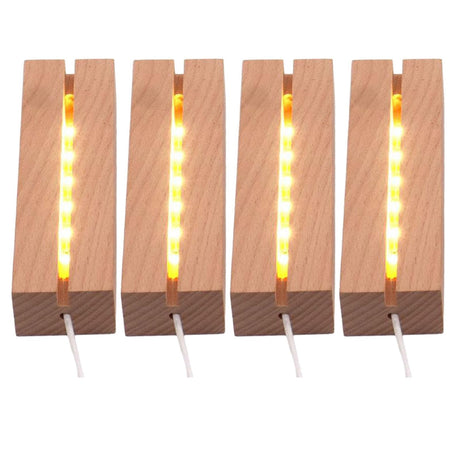 Lyshujli 4Pcs 6" Warm Light Wooden LED Lights Display Pedestal, Rectangle Wood Led Lights Display Base for Acrylic Sheet Plexiglass 3D Crystal Glass Resin Art Lyshujli