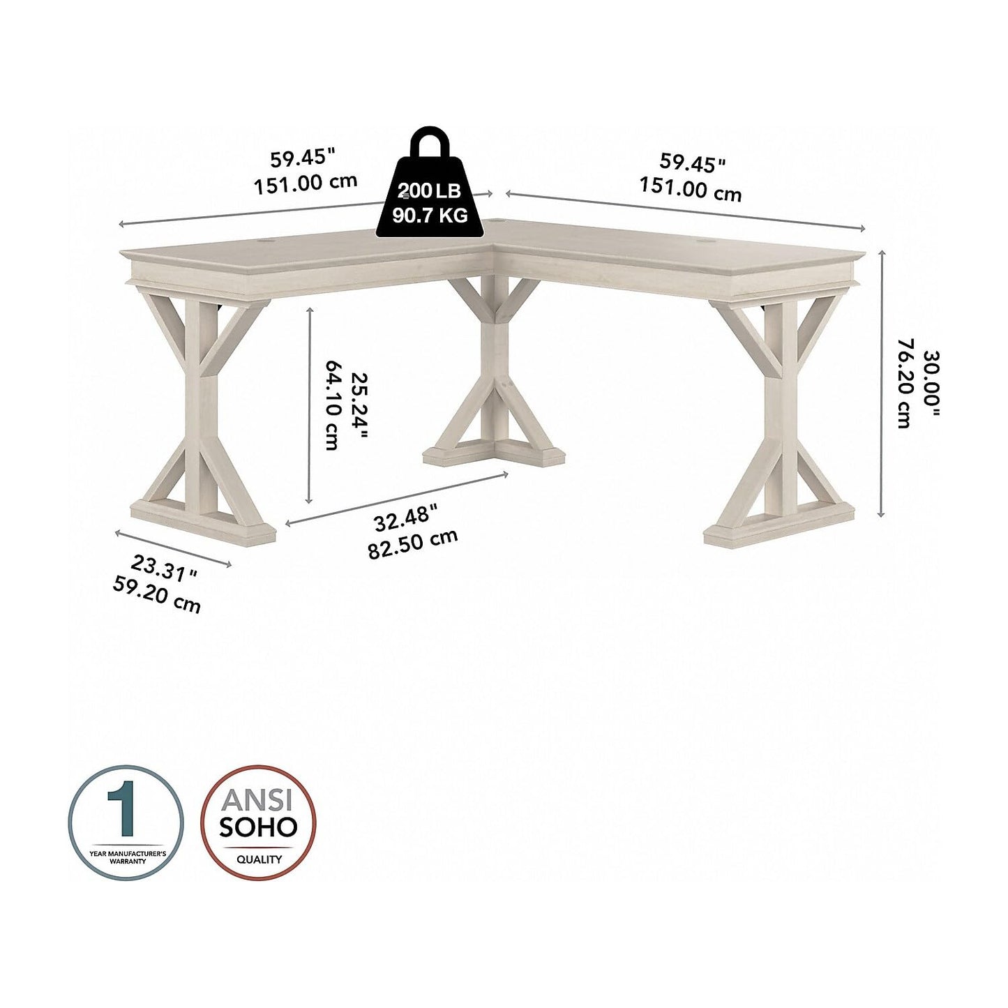 Bush Furniture Homestead Farmhouse L Shaped Desk, 60W, Linen White Oak