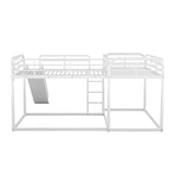 Quad Bunk Bed with Slide, L Shaped Bunk Bed for 4, Heavy-Duty Metal Floor Bunk Bed Frame Full and Twin Size for Kids Teens Girls Boys (White) Bellemave