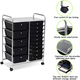 15 Drawer Rolling Storage Cart, Mobile Utility Cart with Lockable Wheels, Drawers, Multipurpose Organizer Cart for Home, Office, School, Black COSTWAY