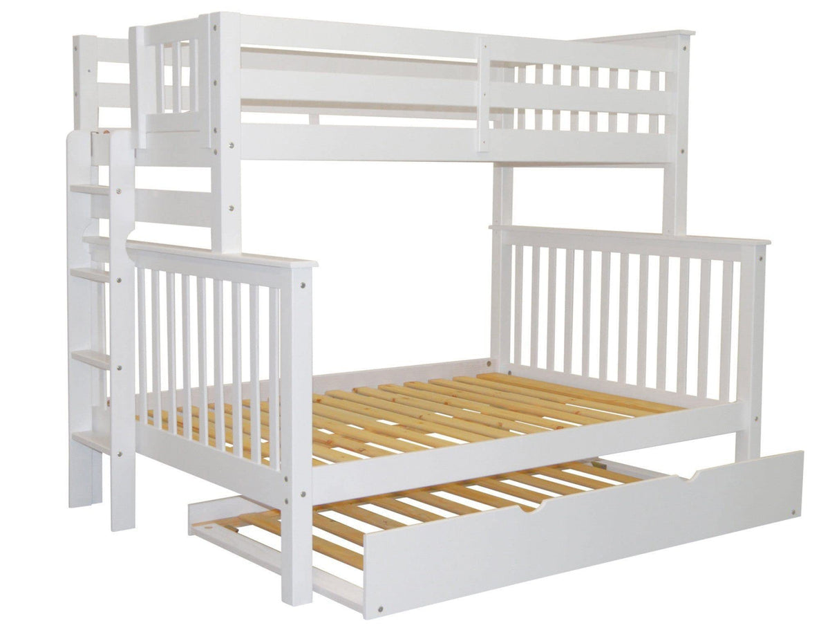 Bedz King BK961EL-Trundle Bunk Bed, Twin over Full, White Bedz King