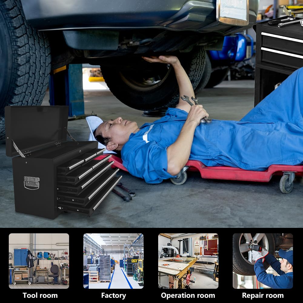 Kirmosal 13 Drawer Tool Chest,Toolbox with Wheels, Rolling Tool Cabinets with Drawers, Top Detachable Tool Chest with Hooks Handles for Workshop Mechanical Garage - Black Kirmosal