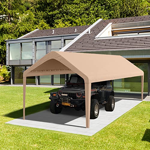 Birodeko Carport Replacement Canopy Cover 10'x20' for Tent Top Garage Shelter Cover with Ball Bungees, 800D Oxford Replacement Cover Waterproof & UV Protection, Not Included Frame (Light Brown) Birodeko