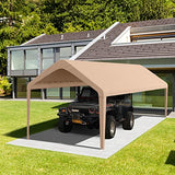 Birodeko Carport Replacement Canopy Cover 10'x20' for Tent Top Garage Shelter Cover with Ball Bungees, 800D Oxford Replacement Cover Waterproof & UV Protection, Not Included Frame (Light Brown) Birodeko