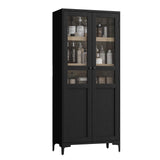 Garveehome Tall Storage Cabinet with Glass Doors, Kitchen Pantry 5 Tier Bathroom Cabinet with 2 Doors Adjustable Shelves for Kitchen, Dining Room, Bathroom (Black, 2 Door with Glass) Garveehome