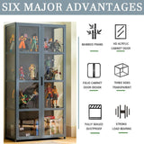 idhhco 5-Tier Display Cabinet with Acrylic Doors, 64” Transparent Bamboo Curio Display Case for Figures, Display Shelves for Collectibles & Kids Bookcase for Home, Office, Playroom, Living Room idhhco