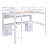 SOFTSEA Full Size Loft Bed with Desk, Drawers, and Storage in White SOFTSEA