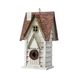Glitzhome 12" H Washed White Distressed Solid Wood Cottage Birdhouse Hanging Bird House for Outdoors Glitzhome