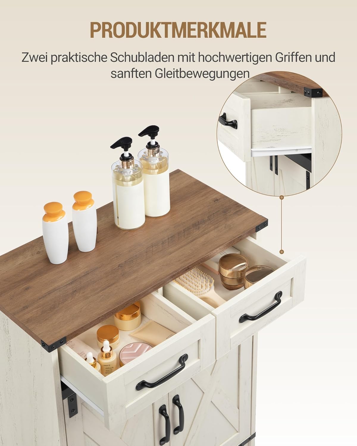 Bathroom Storage Cabinet, Freestanding Bathroom Floor Cabinet with Drawers & Doors, Farmhouse Buffet Cabinets with Adjustable Shelf, for Kitchen, Living Room, Entryway, White Brown SC62414X Hzuaneri