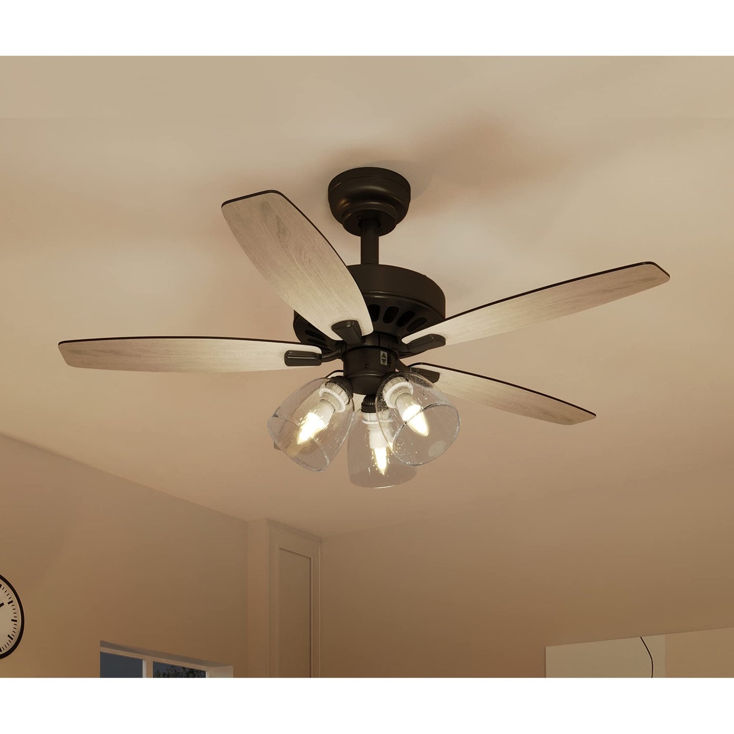 YITAHOME Farmhouse Ceiling Fan with Light and Remote, 52 Inch Outdoor Fan Ceiling with Clear Seeded Glass Light Kit, Quiet Reversible Motor, 3 Speed, Timer (Oak and Black) - WoodArtSupply