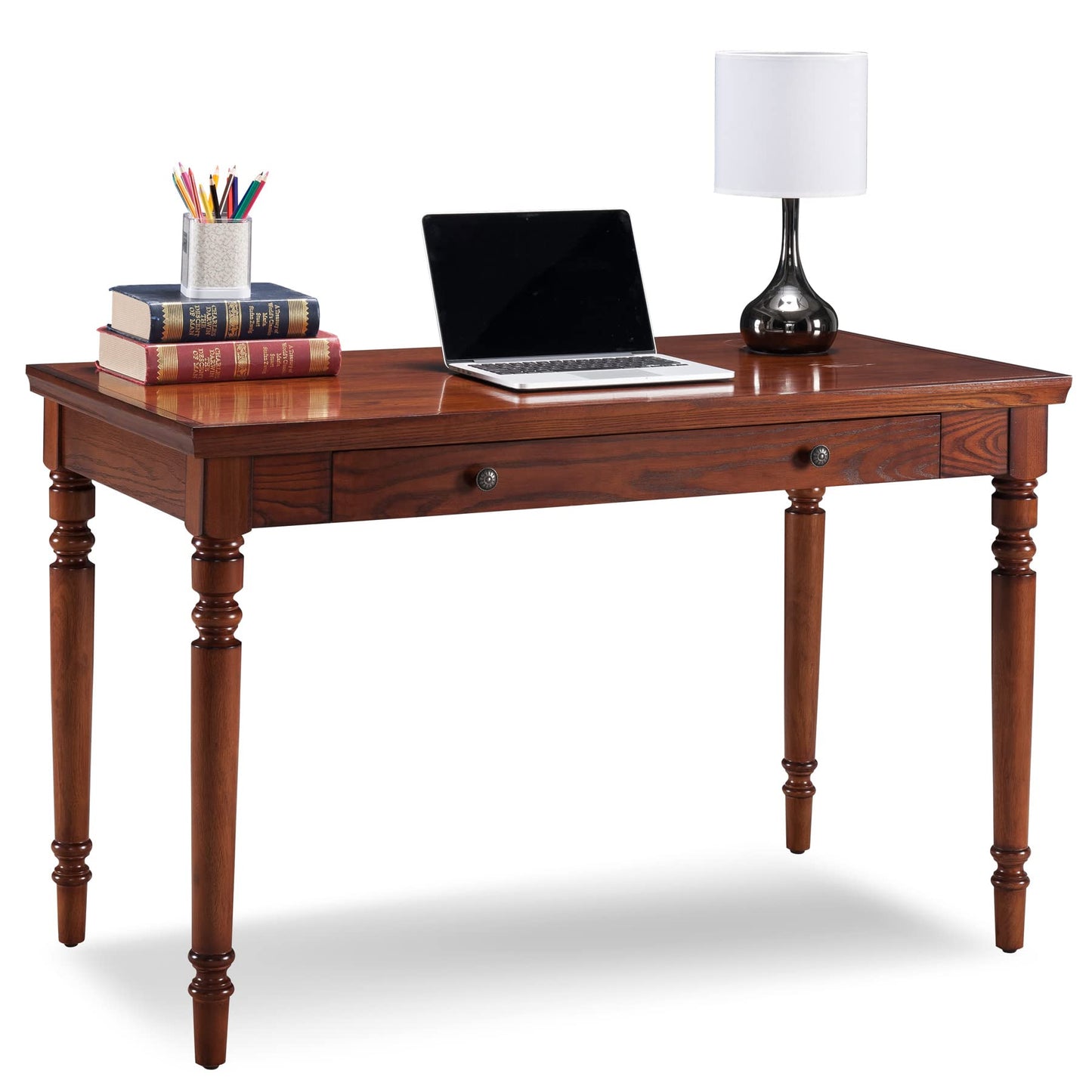 Leick Home SINCE 1910 Farmhouse Oak Turned leg Laptop Desk with Center Drawer, FURNITURE - WoodArtSupply