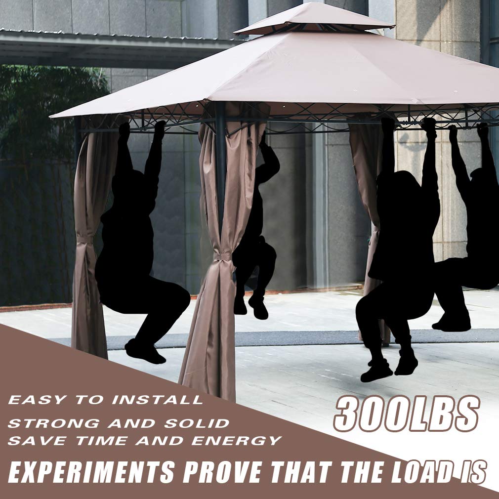 FDW Canopy Tent Gazebo 10' X 13' Grill Gazebo for Patios BBQ Outdoor Patio Large Garden Top Gazebo with Sidewall Party Tent Brown FDW