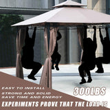 FDW Canopy Tent Gazebo 10' X 13' Grill Gazebo for Patios BBQ Outdoor Patio Large Garden Top Gazebo with Sidewall Party Tent Brown FDW