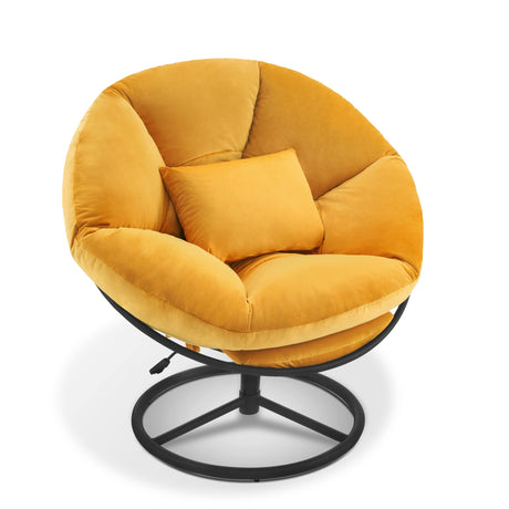 MCombo Swivel Papasan Chairs, Velvet Armless Chair with Height Adjustment, Rocking Saucer Chair for Living Room Bedroom HQ405 (Yellow) MCombo