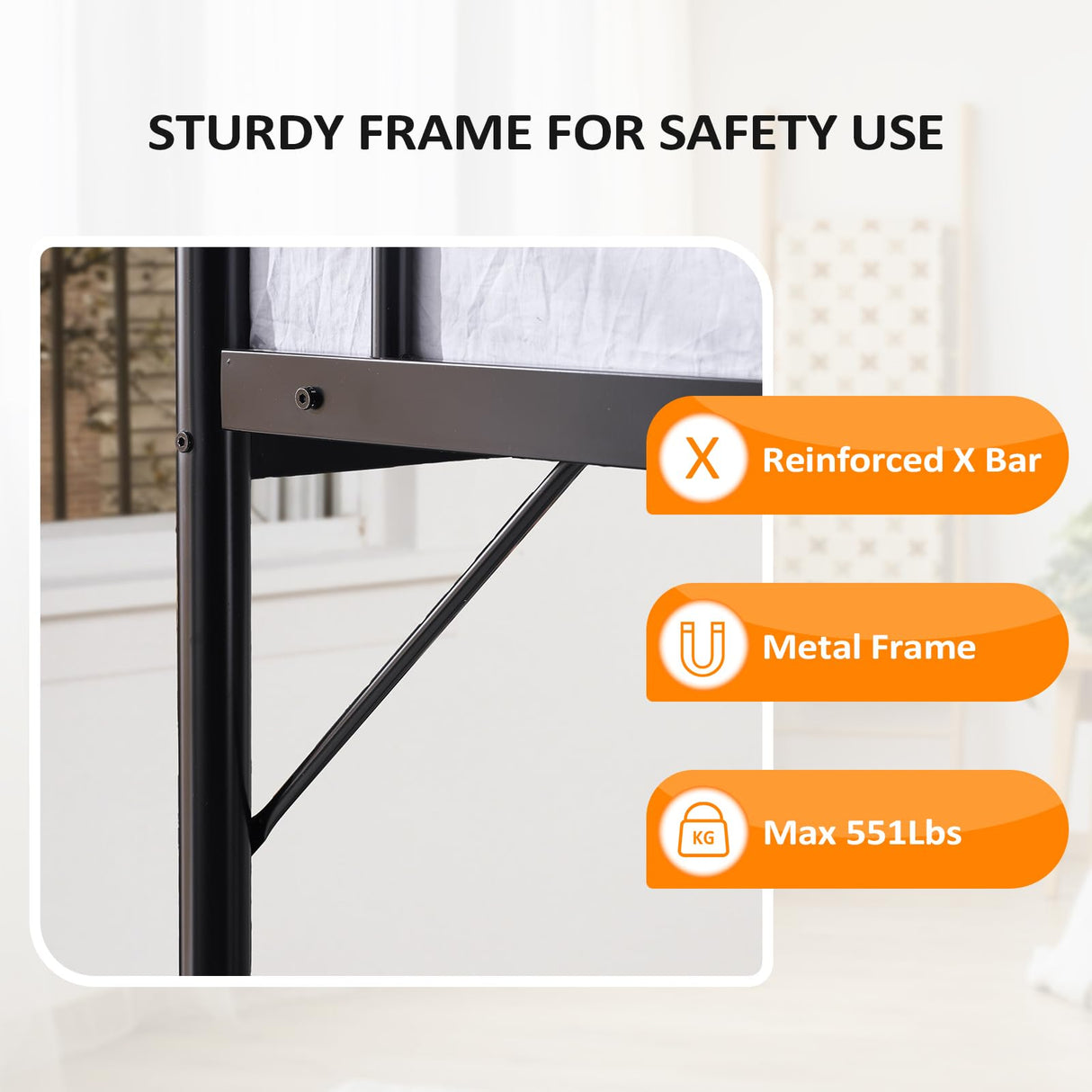 VINGLI Loft Bed Full Size with Flat Rungs for Adults, Kids and Young Teens, No Box Spring Required,Heavy Duty Metal Slat Support VINGLI