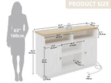 IRONCK Coffee Bar Cabinet with Power Strip, 47" Storage Cabinet with Barn Doors and Thickened Top Board, White Sideboard, Buffet for Dinning Room, Kitchen, Living Room IRONCK