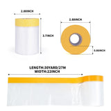 TAPEBEAR Pre-Taped Masking Film, Tape and Drape, Plastic Sheeting Roll, Automotive Painters Masking Tape Film, Plastic Sheeting Cover for Appliance and Furniture, 22inch X 30yard, 3Rolls TAPEBEAR