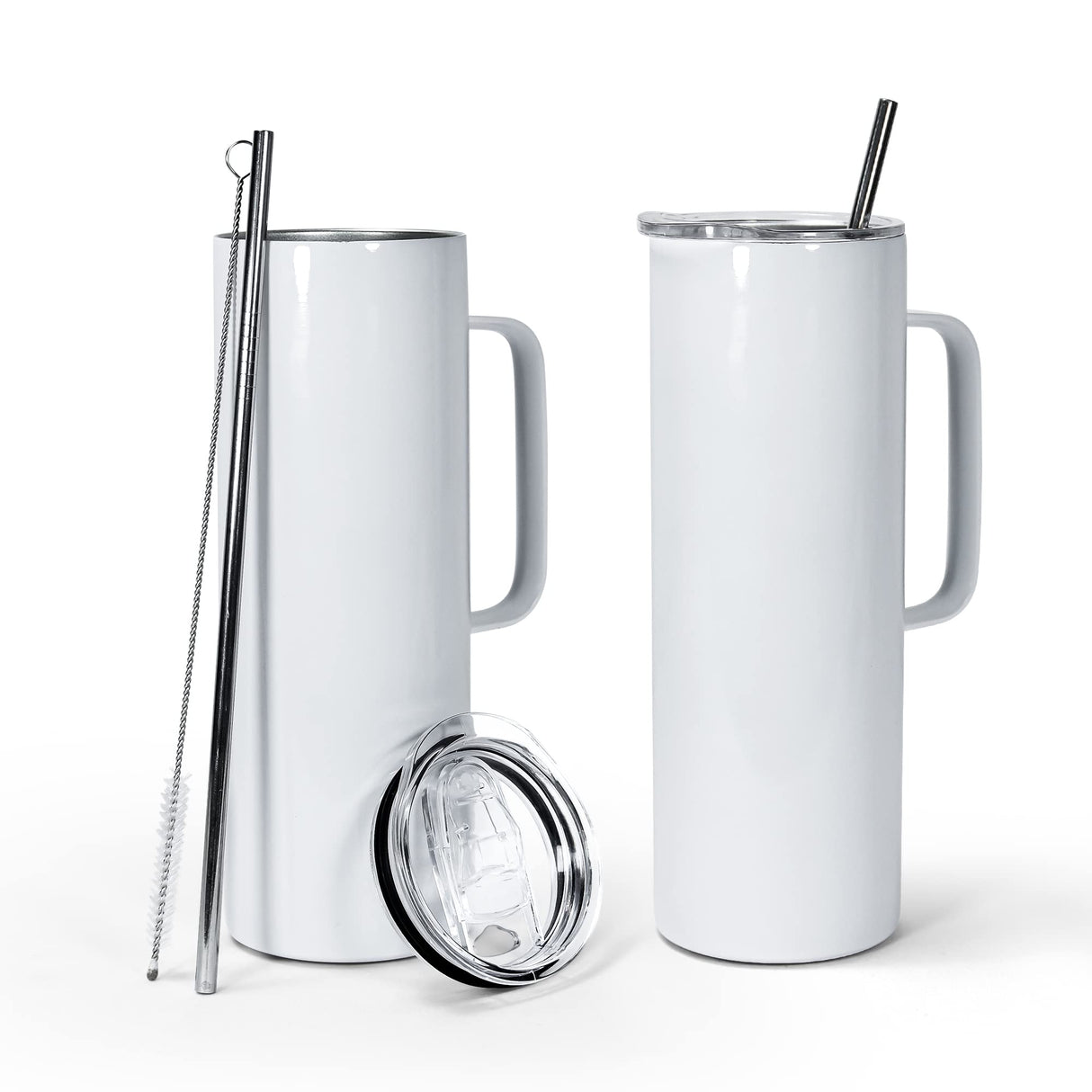 AGH 30oz Sublimation Tumblers with Handle Straight Skinny Tumblers, Stainless Steel Vacuum Insulated Tumblers with Lid & Straw, Portable Travel Coffee Tumblers, Keeping Chilled up to 12 Hours - 4 pack AGH