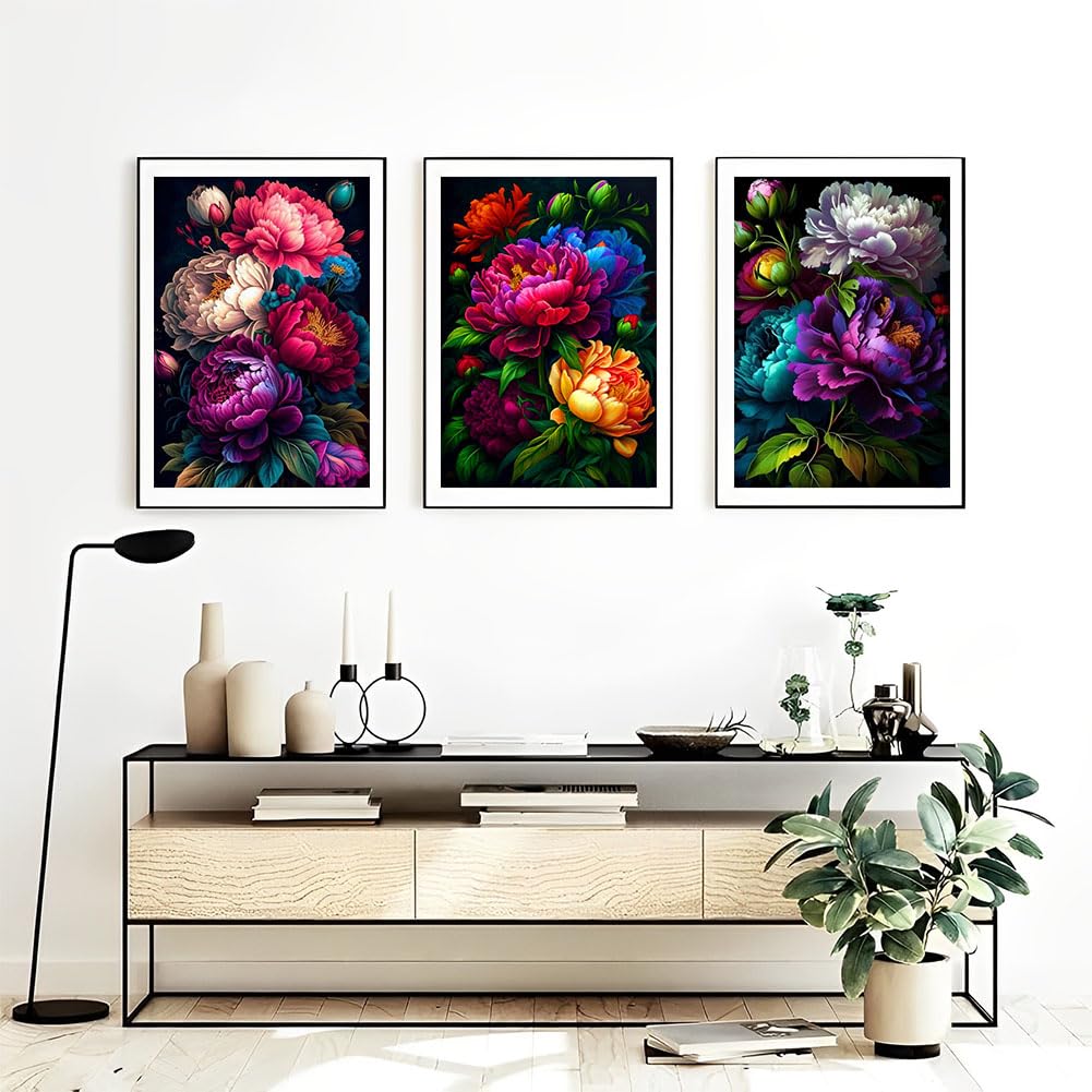 OFRKE Diamond Painting Kits for Adults,3 Pack Flower Diamond Art for Beginners, Diamond Round 5D Full Drill Paint with Diamonds Pictures Gem Art Painting Kits DIY Crafts Kits 12x16inch OFRKE