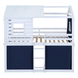 Harper & Bright Designs Twin Over Twin Bunk Bed, Wood Twin Size Bunk House Bed with Tent and Windows, Blue+White Harper & Bright Designs