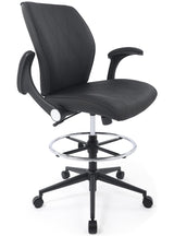 Ergonomic Mid-Back Leather Adjustable Drafting Chair with Flip-up Arms and Foot Ring, Standing-Desk Matched Tall Swivel Computer Office Stool, Black CHAIRMAN