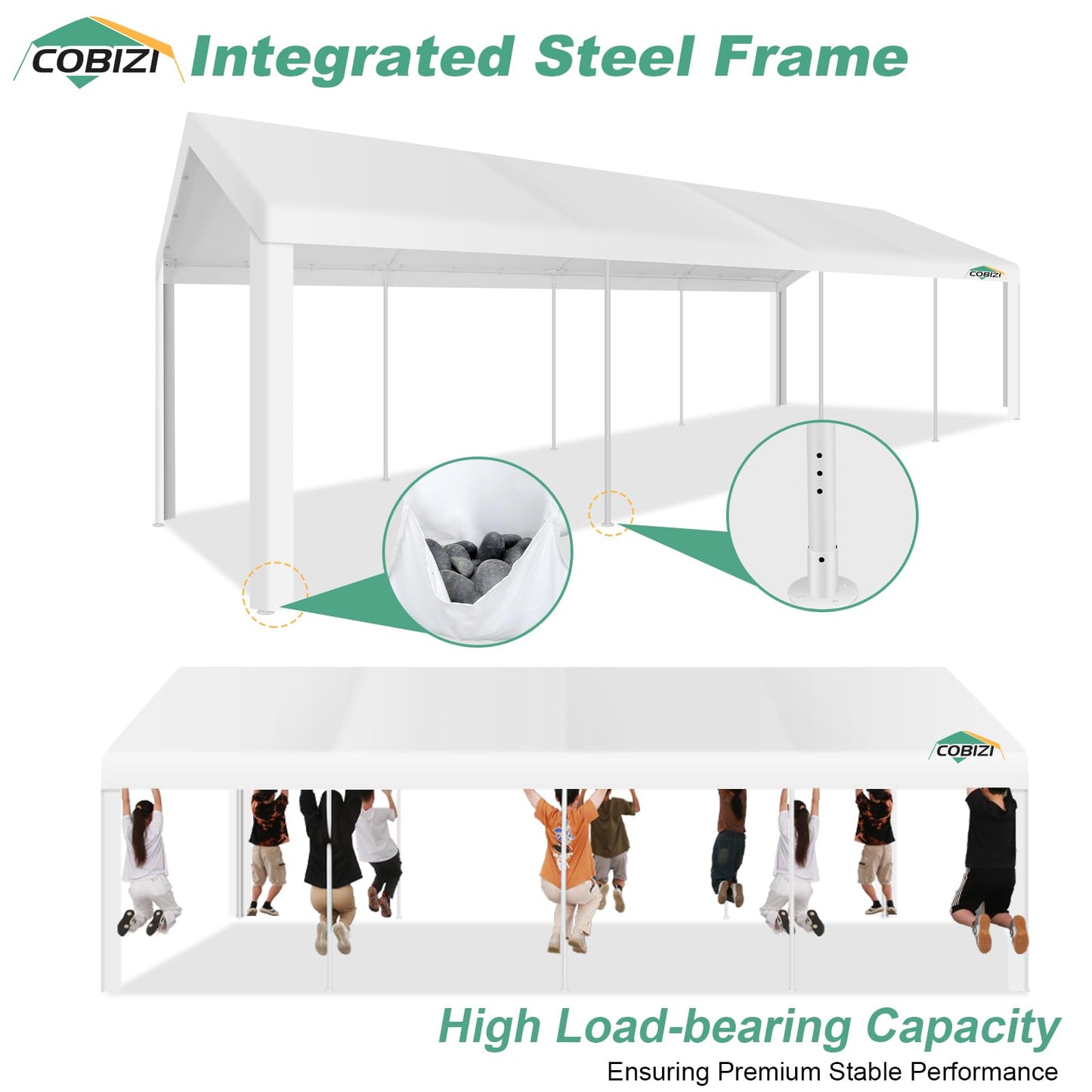 COBIZI 10x30ft Party Tent Heavy Duty, Wedding Tent, Event Tent for Parties, Carpas para Fiestas with 6 Removable Sidewalls, 10x30 Tent with Built-in Sandbag, UV50+, Waterproof, Carport, White - WoodArtSupply