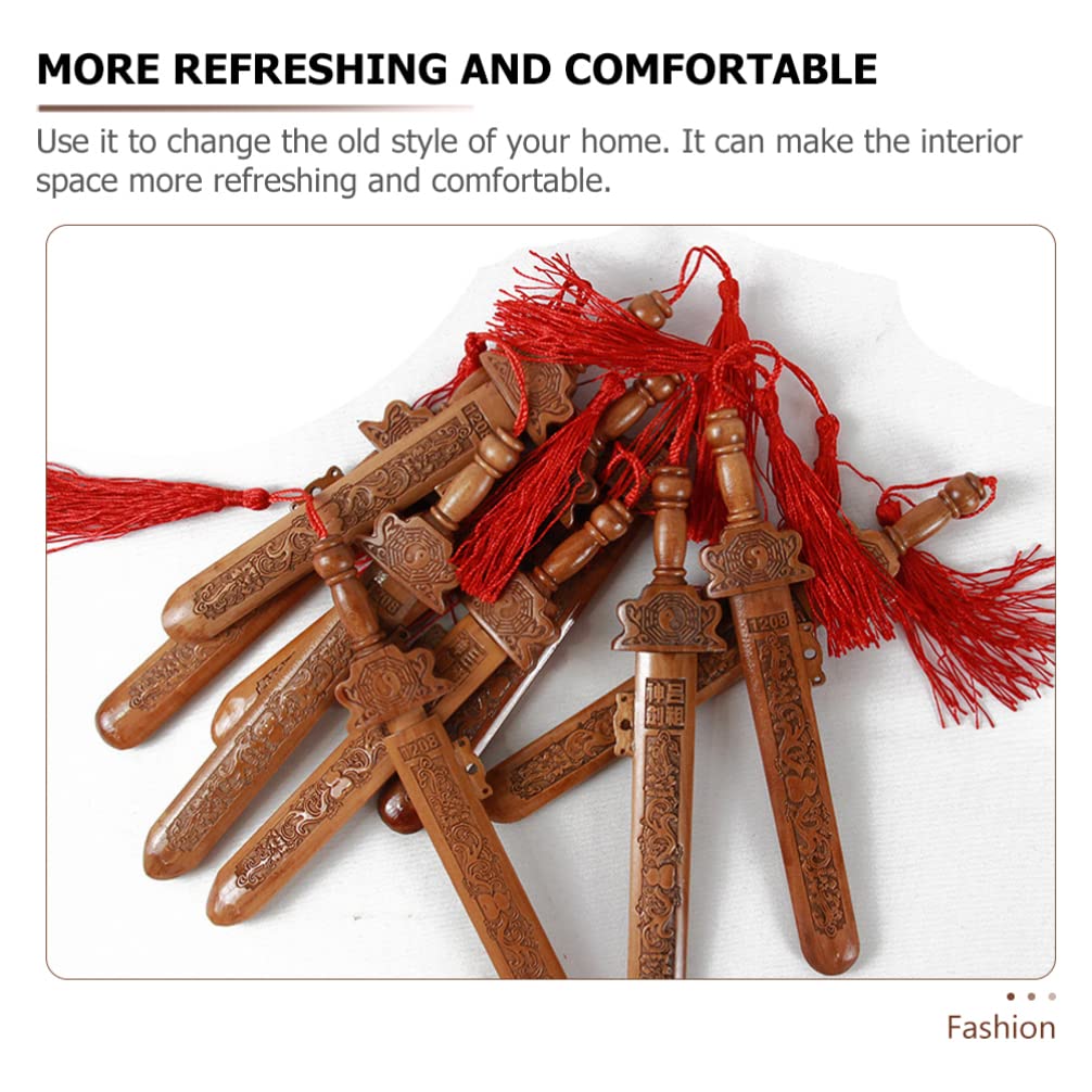 Yardwe Peach Wood Sword Traditional Chinese Wooden Sword Sword Hand-Carved Knife Sword Pendant with Tassel Home Furnishing Feng Shui Protection Amulet for Drive Out Evil Spirits Yardwe