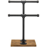 MyGift 2-Tier Urban Rustic Metal Industrial Pipe & Brown Wood T-Bar Necklace Jewelry Stand MyGift
