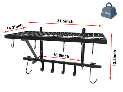 lesolar Garage Wall Shelves 2 Pack 14.2"x31.5" Garage Shelving Wall Mount for Storage Rack Garage Wall Organizer Floating Shelves Includes 4 Bike and 16 Tool Hooks 500lbs Capacity