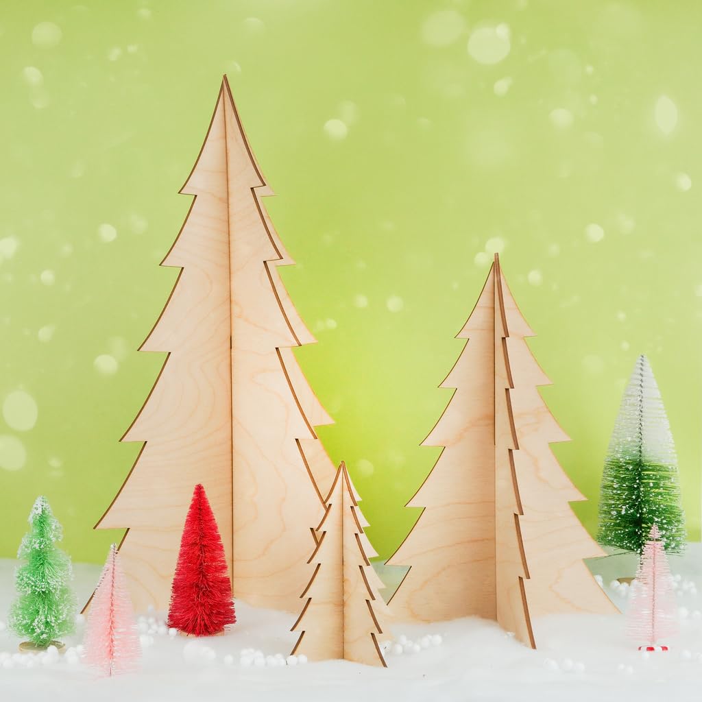 Wooden Christmas Tree, 17 3/4 Inch Wood Christmas Trees, Pack of 1 Christmas Wood Cutouts, Slotted 2 Piece, 3D Wooden Tree for Crafts, Party, Painting, Decor, Wood Tree Cutout, Christmas Ornaments