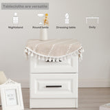 YZKITM Round Rustic Small Tablecloth Washable Striped Jacquard Linen Doily Heavy Weight Farmhouse Style Tassel Table Cover for Kitchen Dining Party Night Tables Decoration 24 Inch Light Coffee YZKITM