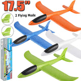 BooTaa 4 Pack Airplane/Flying Toys, 17.5" Large Throwing Foam Plane/Gliders, 2 Flight Mode, Birthday Gifts for Girls Kids 3 4 5 6 7 8 9 10 11 12 Year Old Boys,Outdoor Sport Game Toys BooTaa