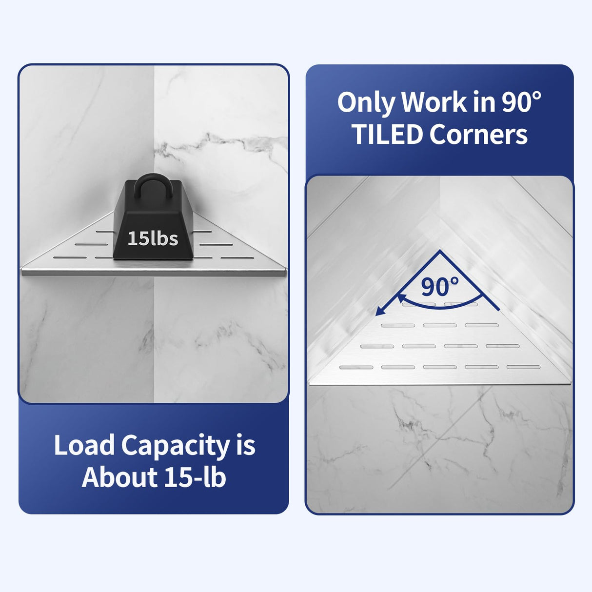 Bernkot 10'' Corner Shower Shelf 2PCS, 304 Stainless Steel Grout in Shelves for Tiled Wall, Recessed Bathroom Shelves, No Drilling Needed (10'', Silver) Bernkot