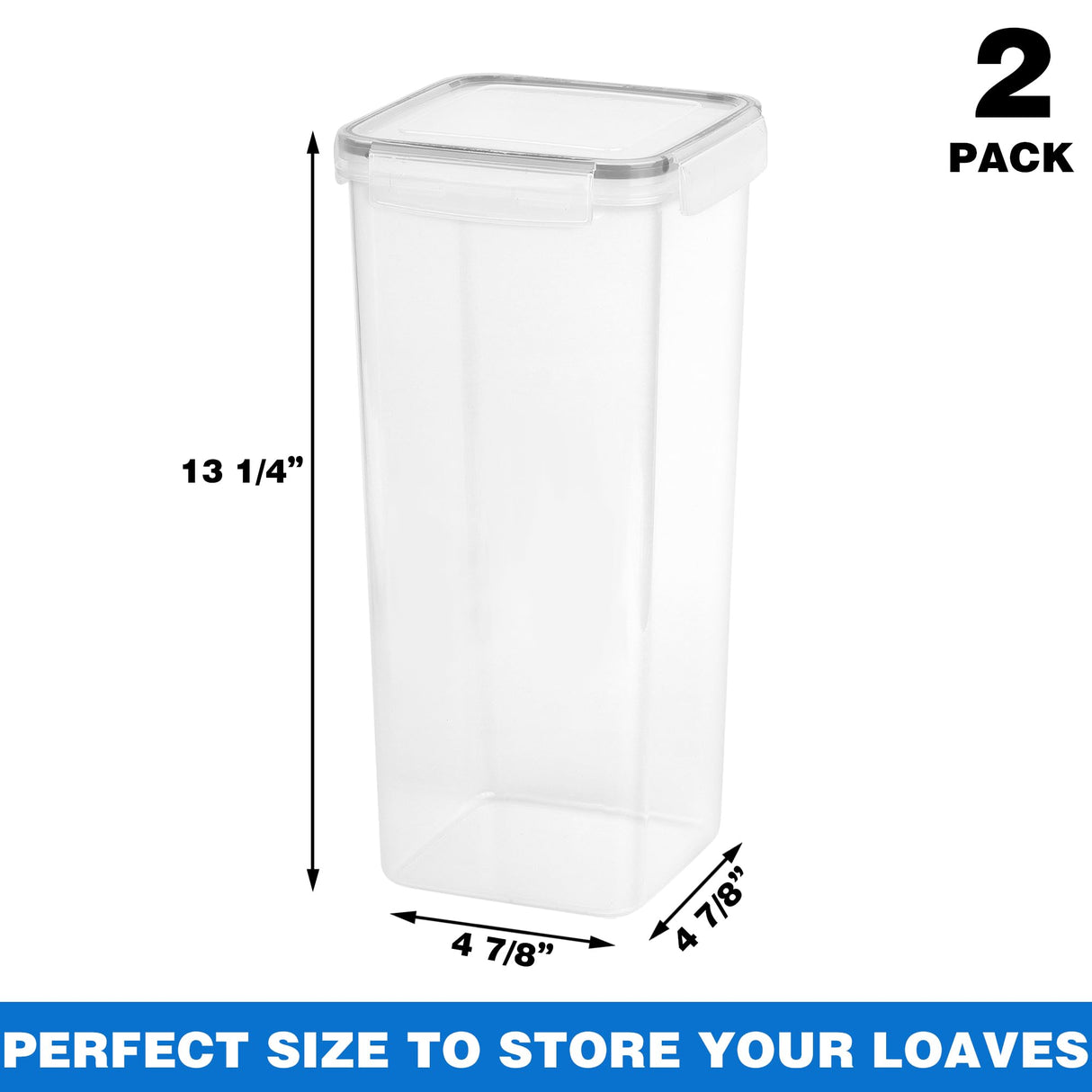 Tiawudi 2 Pack Bread Box, Plastic Bread Container, Bread Storage for Kitchen Counter, Bread Keeper with Airtight Lid, Tall Bread Saver, Sandwich Bread Holder, 5.6 Qt / 5.3L Each Tiawudi