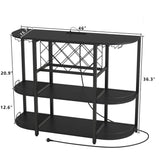 ZOPEND Wine Cabinet Coffee Table with Power Socket and LED Light, Three Tiers Coffee Bar Table Wine Rack Liqour Bar with Large Storage for Home Kitchen (Black) ZOPEND