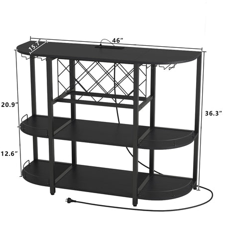 ZOPEND Wine Cabinet Coffee Table with Power Socket and LED Light, Three Tiers Coffee Bar Table Wine Rack Liqour Bar with Large Storage for Home Kitchen (Black) ZOPEND