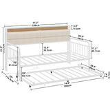 LIKIMIO Daybed with Trundle, Sturdy Metal Twin Bed Frame with Upholstered Headboard and Charging Station for Living Room, Bedroom and Guest Room, White LIKIMIO