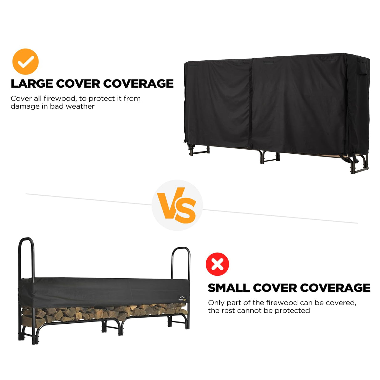 Danrelax 8ft Firewood Rack Outdoor with Cover, Wood Storage Rack for Fire log and Firewood, 600D Oxford Fabric Water-Resistant Cover, for Fireplace Indoor, Patio, Courtyard, Black Danrelax