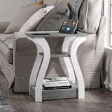 FROMJBEST End Tables Living Room, Grey End Table with Charging Station, Grey Side Table, Nightstand for Bedroom, 3 Tier End Table with Storage Shelf for Living Room FROMJBEST