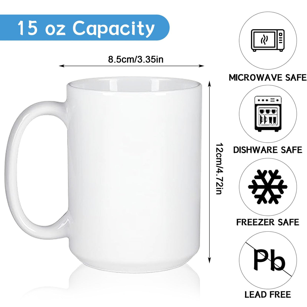 KisSealed Set of 12 Sublimation Mugs Blank,15oz Coffee Mugs White Ceramic Sublimacion Cups with Box,Bulk Mugs for Coffee Tea Latte Hot Cocoa,Tazas Para Sublimacion KisSealed