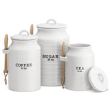 Barnyard Designs Canister Set for Kitchen Counter, Coffee Tea Sugar Container Ceramic Set, Decorative Canisters, Rustic Farmhouse Canister Jars, White (Coffee/Sugar/Tea) Barnyard Designs