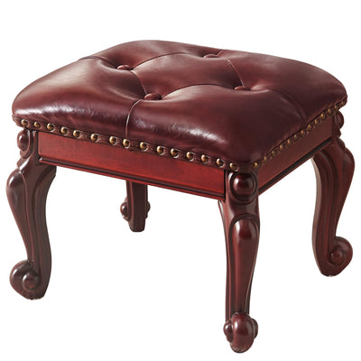 KUKEJCM Ottoman Foot Rest, Small Leather Footstool, Vintage Living Room Ottoman, Solid Wooden Shoe Stool, Dark Brown