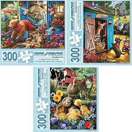 Bits and Pieces – Value Set of Three Large 300 Piece Jigsaw Puzzles for Adults – Jigsaw Puzzles Designed by Artist Larry Jones, Completed Puzzle Size: 18" x 24" Bits and Pieces