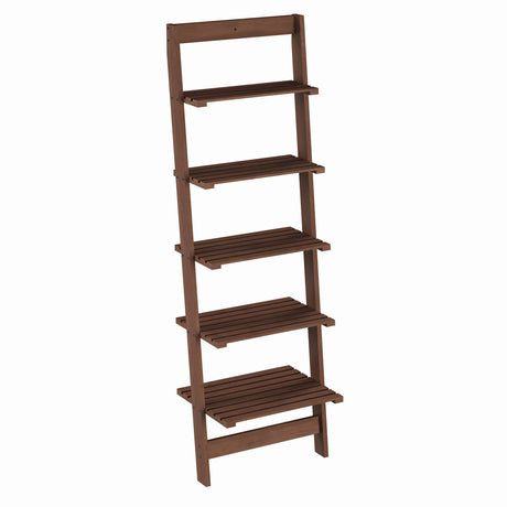 5-Tier Ladder Shelf - 50-Inch Narrow Leaning Bookshelf - Wooden Bookcase for Living Room, Bathroom, Kitchen, Office, or Bedroom Furniture by Lavish Home (Walnut) Lavish Home