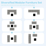 XTWEEX 7-Piece Modular Outdoor Sectional Wicker Patio Conversation Set with Glass-Top Coffee Table, All-Weather Rattan and Cushion Fabric – Gray/Gray XTWEEX