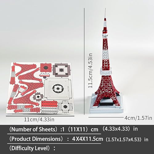 Tokyo Tower 3D Metal Model Kit, DIY Assembly Puzzle, Japanese Landmark Building Replica, Red and White